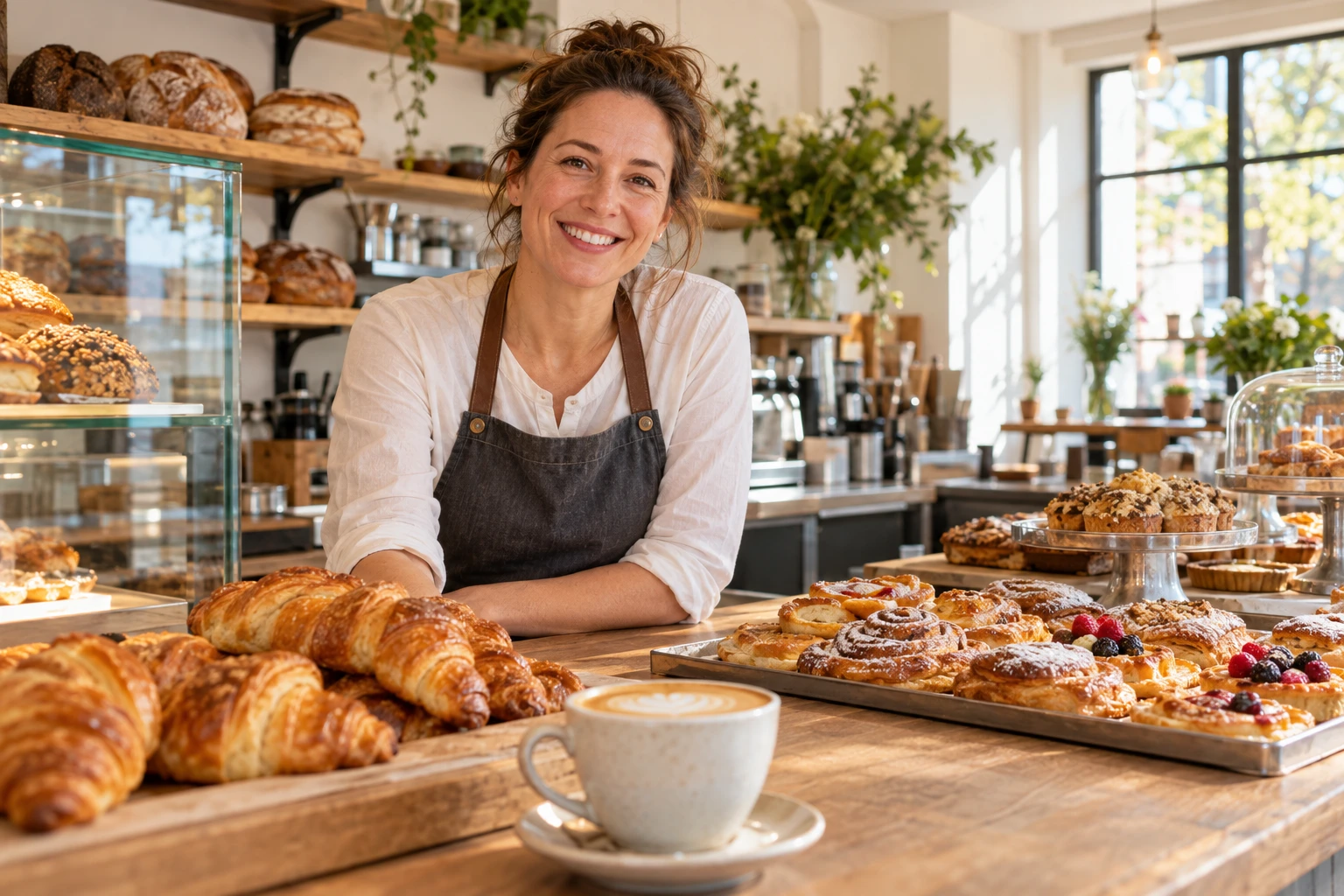 Ein einladendes Café mit frischem Gebäck und Kaffee